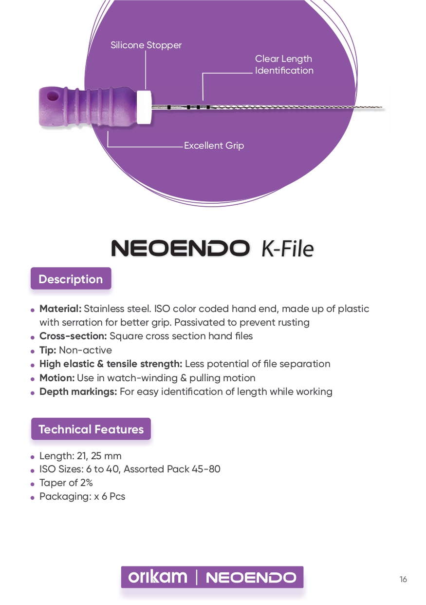 Neoendo K-File- Used For Canal Negotiation | Orikam